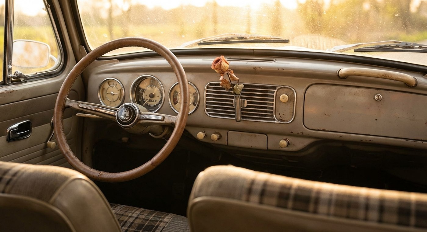 Classic Volkswagen Beetle interior vintage dashboard gauges