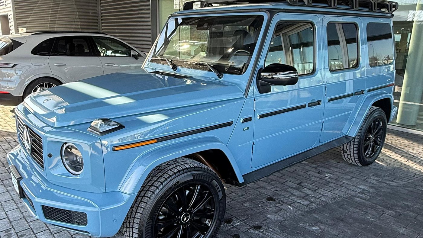 2024 Mercedes-Benz G-Wagon rental in Vancouver — light blue G-Class at Mogestic in North Vancouver