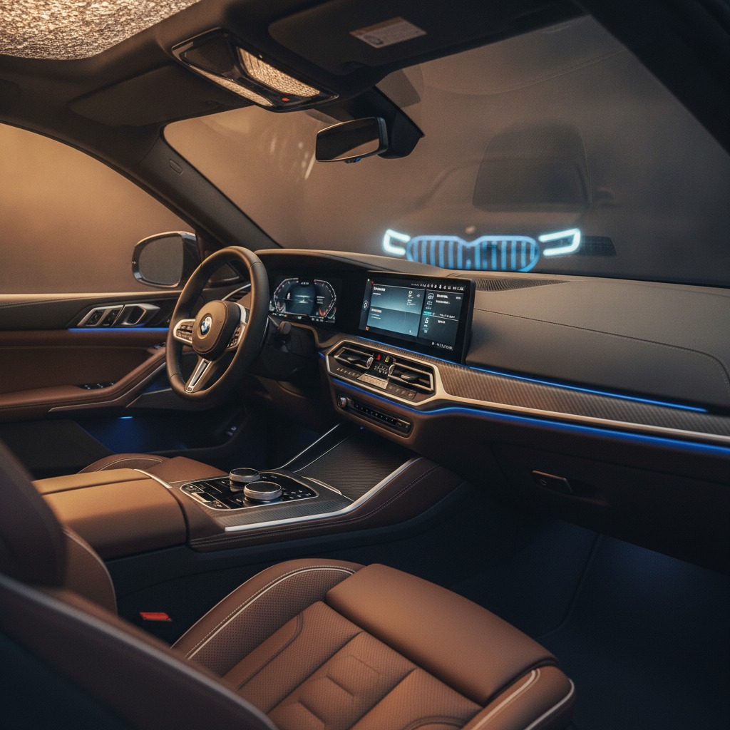 BMW XM cockpit interior with curved digital display and ambient LED lighting