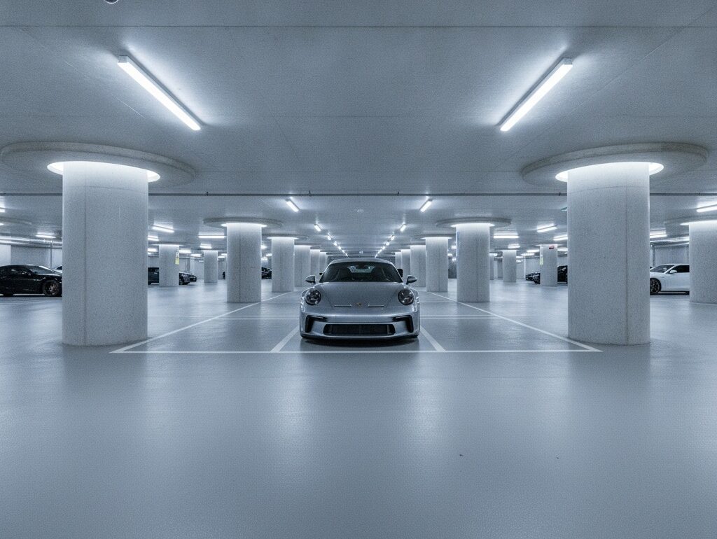 Luxury Porsche parked in secure underground Vancouver parking garage