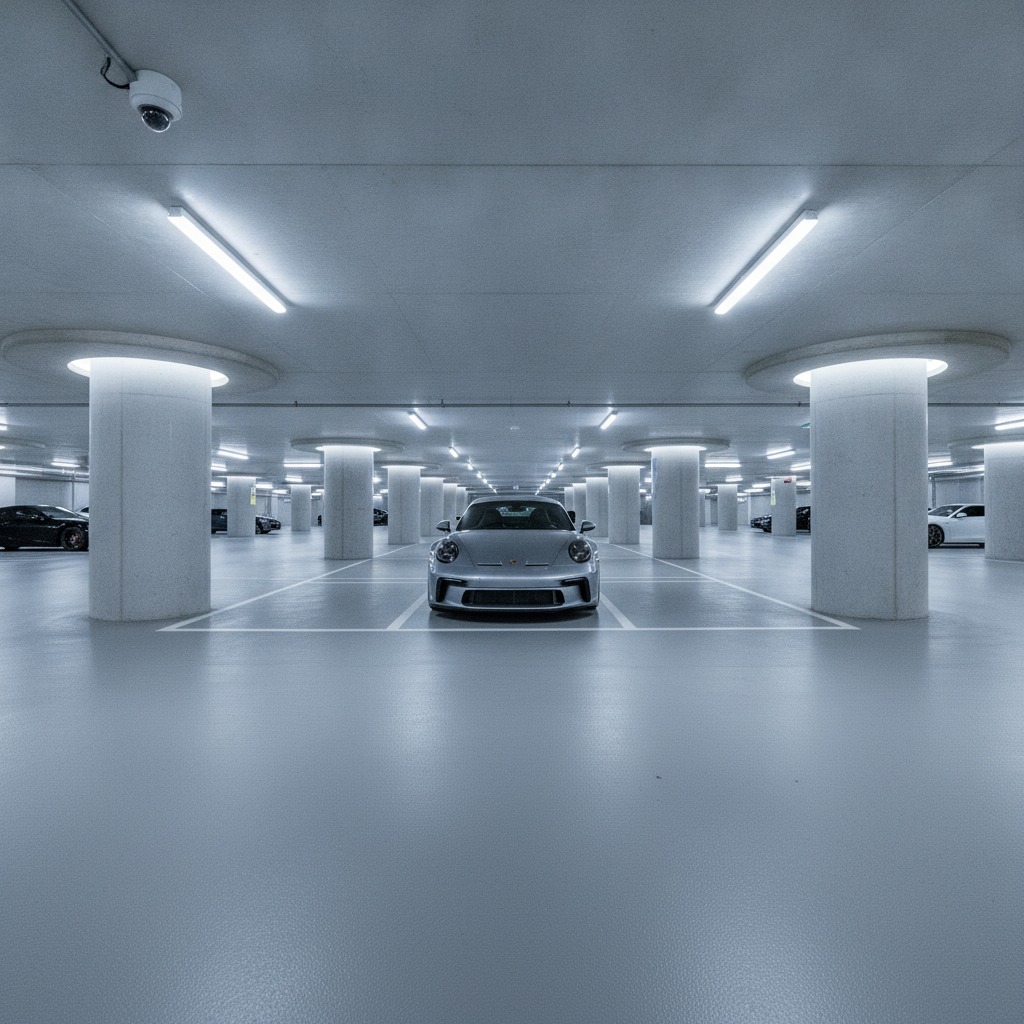 Luxury Porsche parked in secure underground Vancouver parking garage