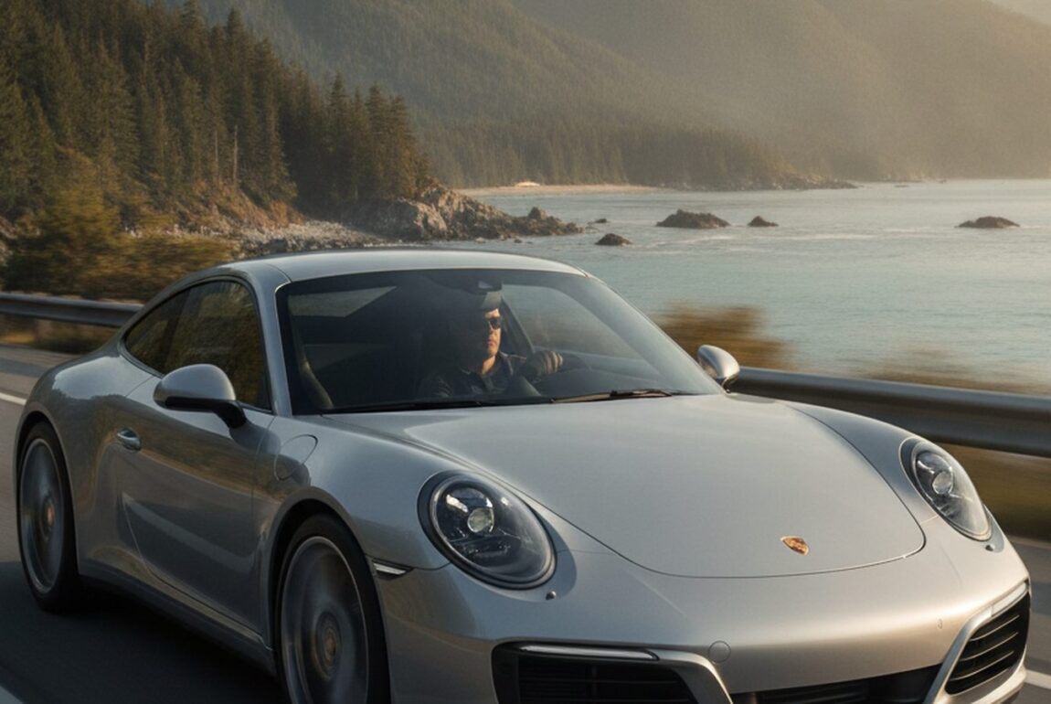 Porsche 911 Carrera on the Sea to Sky Highway near Vancouver