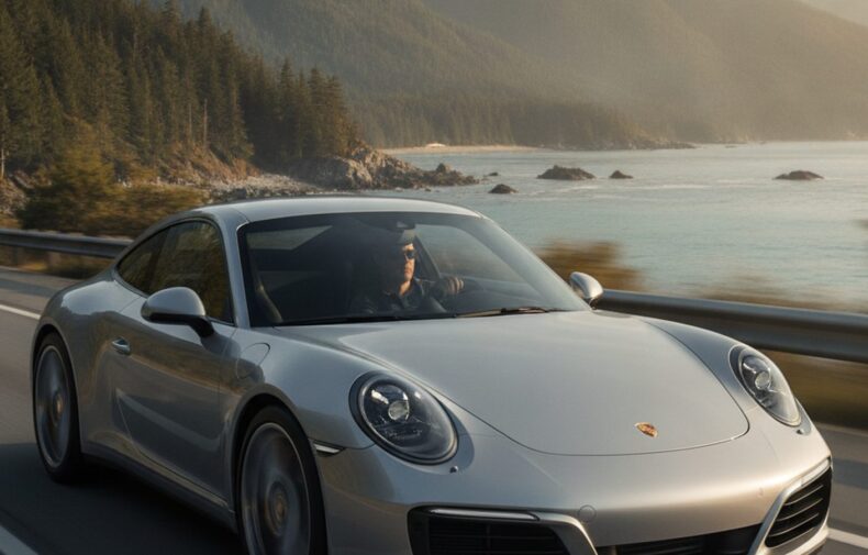Porsche 911 Carrera on the Sea to Sky Highway near Vancouver